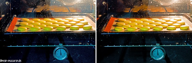 Die Macaron-Tupfen nach 6 und 9 Minuten ...