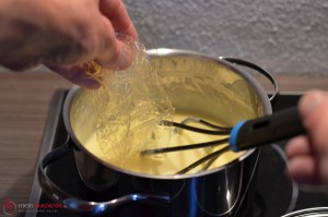 Gelatine in Vanillepudding einrühren.