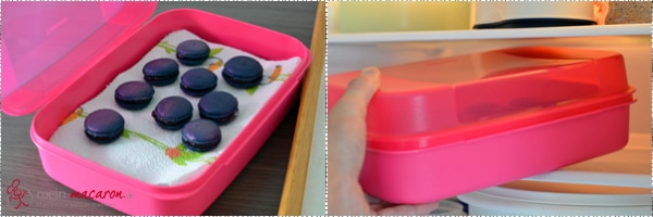 Macarons in der Dose und im Kühlschrank.