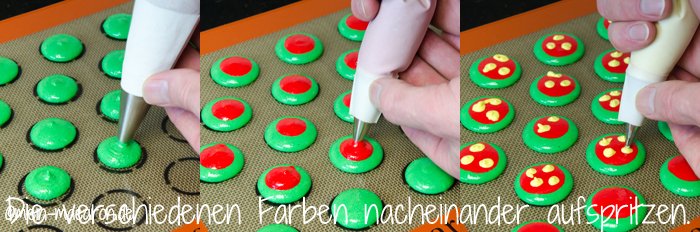 Bunte Macarons mit Avocado-Maracuja-Ganache.