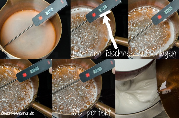 Der Zuckersirup für italienische Macarons entsteht.