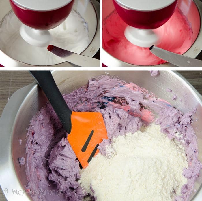 Der Eischnee wird als Erstes helle Lila gefärbt.