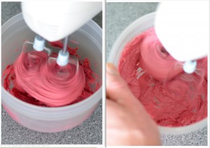 Himbeer Ganache aufschlagen.