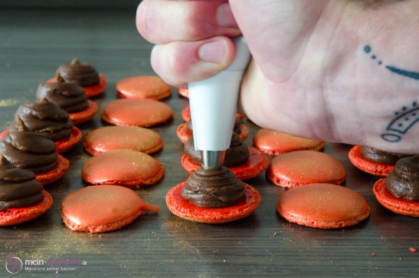 Macarons und eine Vollmilch-Ganache mit Butterkeks.