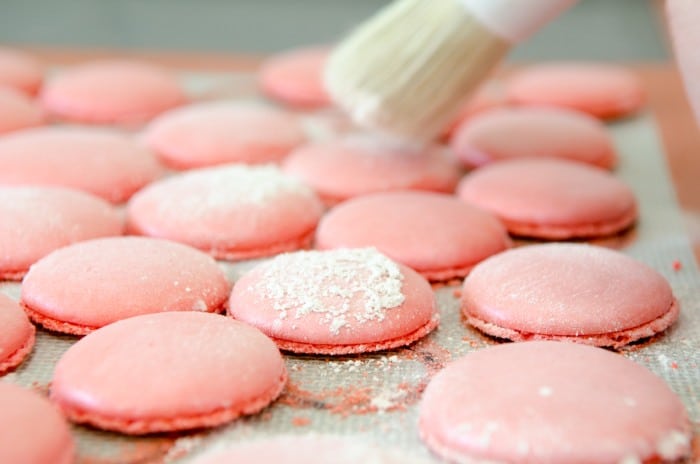 Macarons mit Rosen und Litschi.