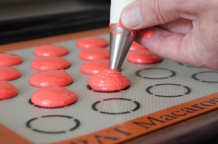 Macarons mit Rosen und Litschi.