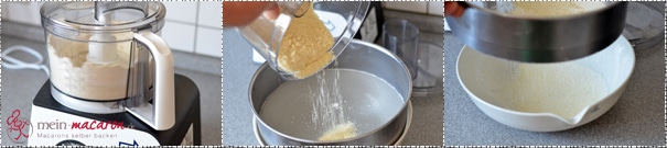 Mandeln mahlen und durchsieben.