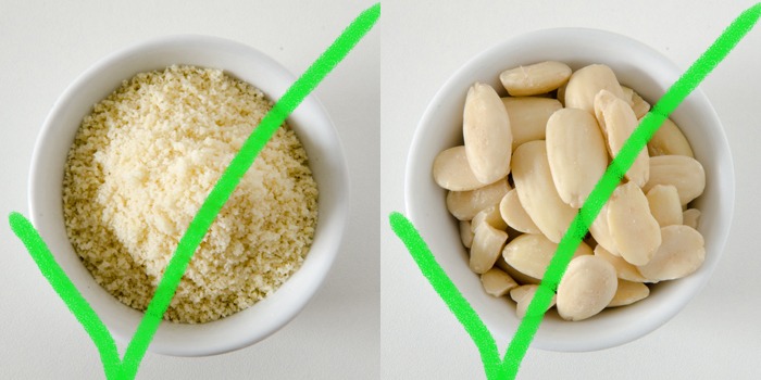 Blanchierte Mandeln, gemahlen oder ganz.