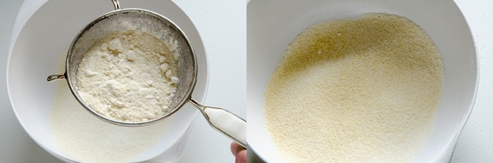 Mandel und Puderzucker werden zusammen nochmals gesiebt.