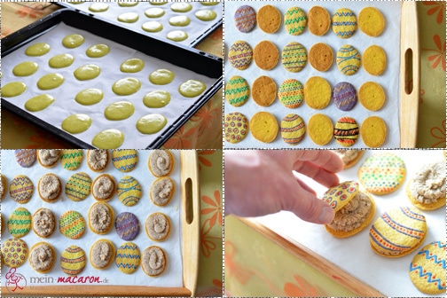 Die bemalten Macarons werden gefüllt.