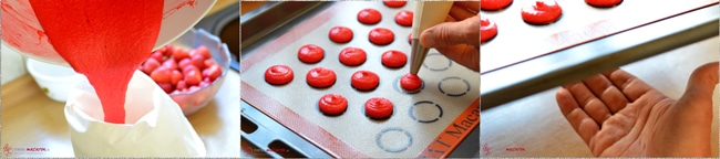 Macaronage abfüllen und aufspritzen.